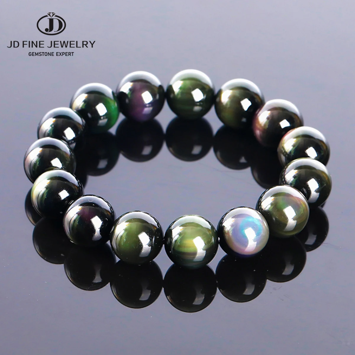 

JD 8A Quality Natural Stone Colorful Rainbow Obsidian Beaded Bracelet Women Men Trendy Single Circle Energy Healing Yoga Jewelry