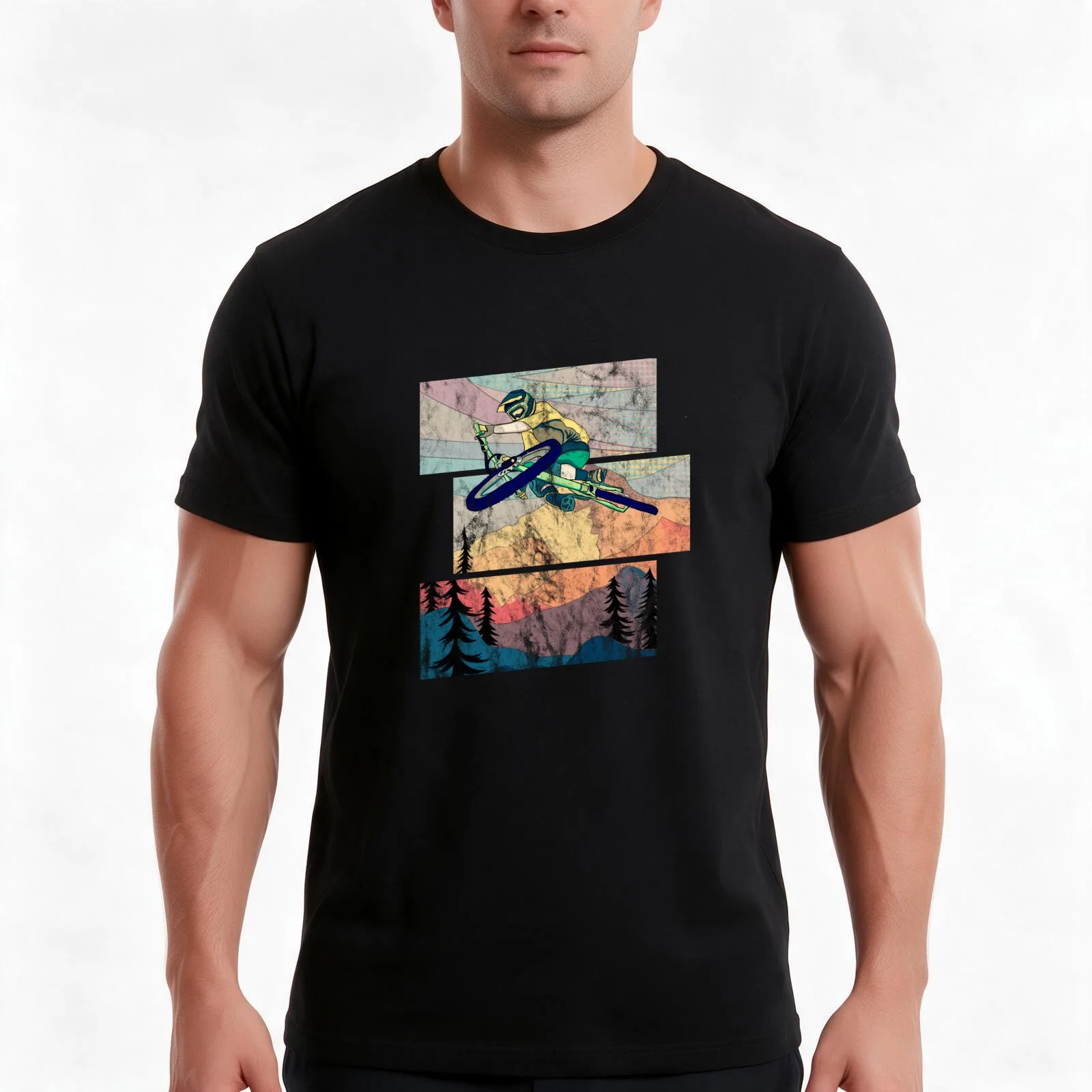 Retro mountain biker shredding and roosting on the trail T-Shirt Summer Casual Cotton Tee Oversized Streetwear Tops