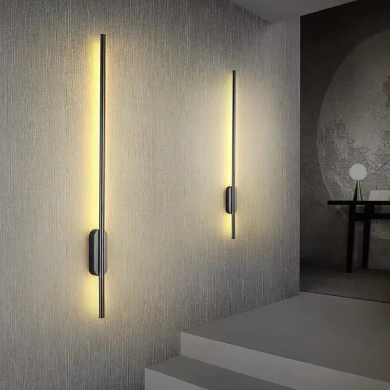 Luces LED de pared de línea recta modernas para dormitorio, decoración de fondo de sala de estar, accesorios de cocina, lámpara negra montada en