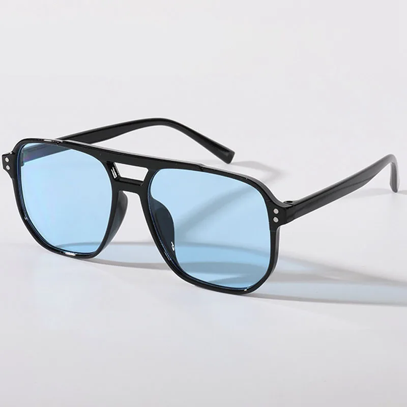 1Pair Unisex Retro Polygon Square Sunglasses, Double Beam Vintage Black Eyeglasses, Fashion Shades for Men Women Daily Wear