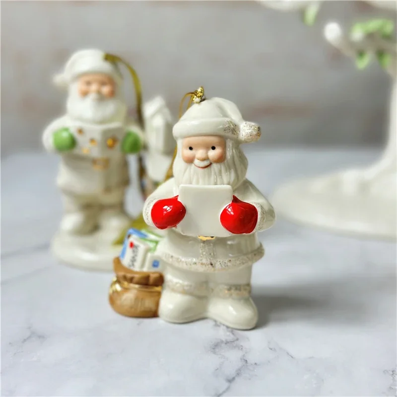 Merry Xmas American Lenox Hand-painted Santa Claus Figurine Home Fun Hanging Ornaments Christmas Decorations New Year Gifts