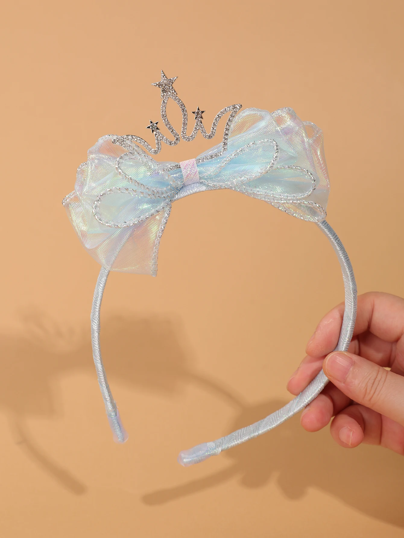 Modisches und schlichtes Kinder-Kronen-Haarband – leuchtend blaues Tüll-Haarband mit Schleife – Accessoire für Bühnenauftritte/formelle Kleider für Mädchen – Detail 17