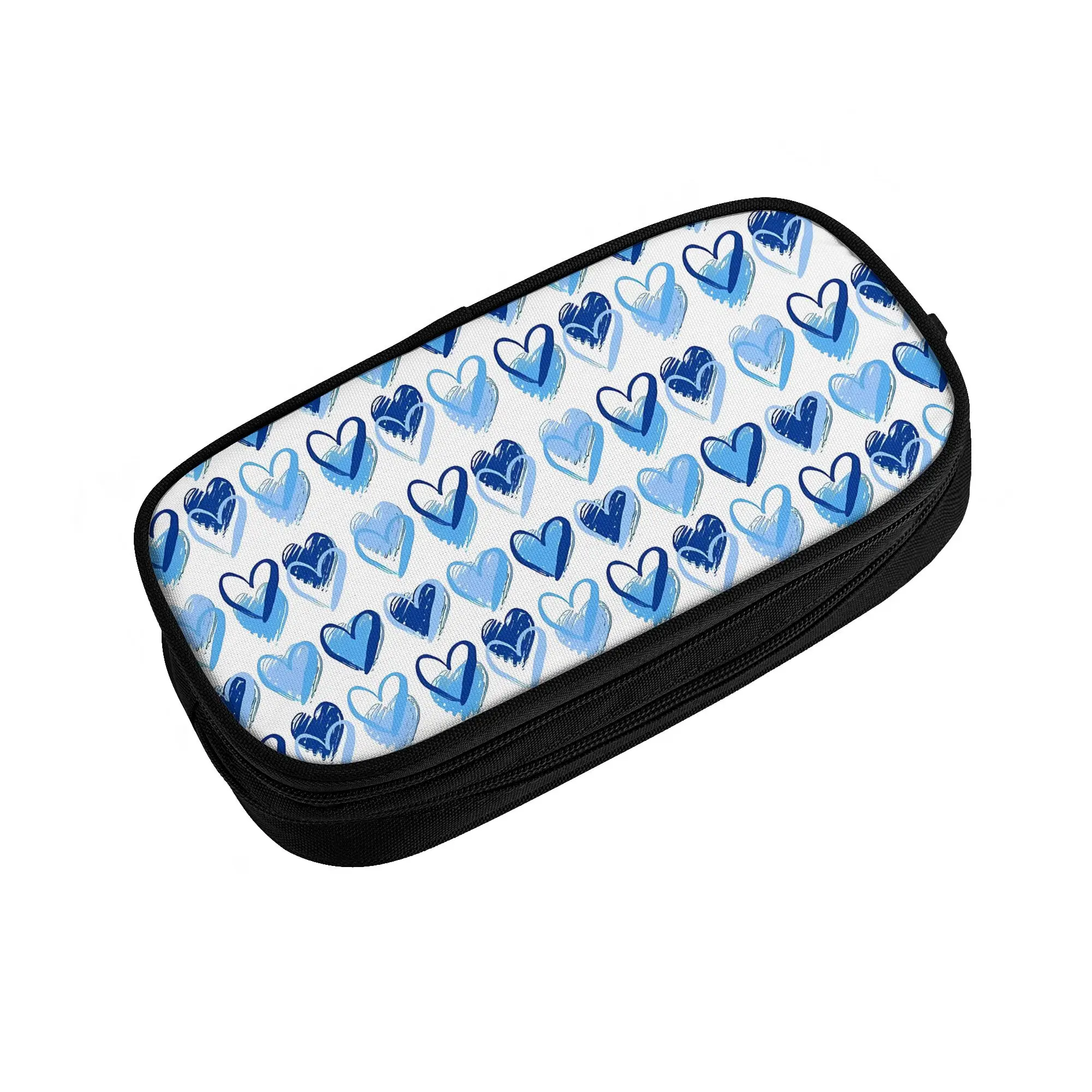 1 piece Stylish Blue Hearts Pencil Case Teen Pen Bag Back To School Office Stationery Bag