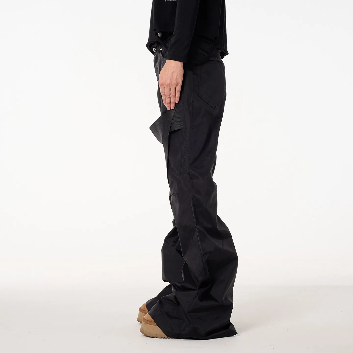 Fashion American Retro High Street Visual Strap Wide Leg Mop Nylon Workwear Casual Pants Men