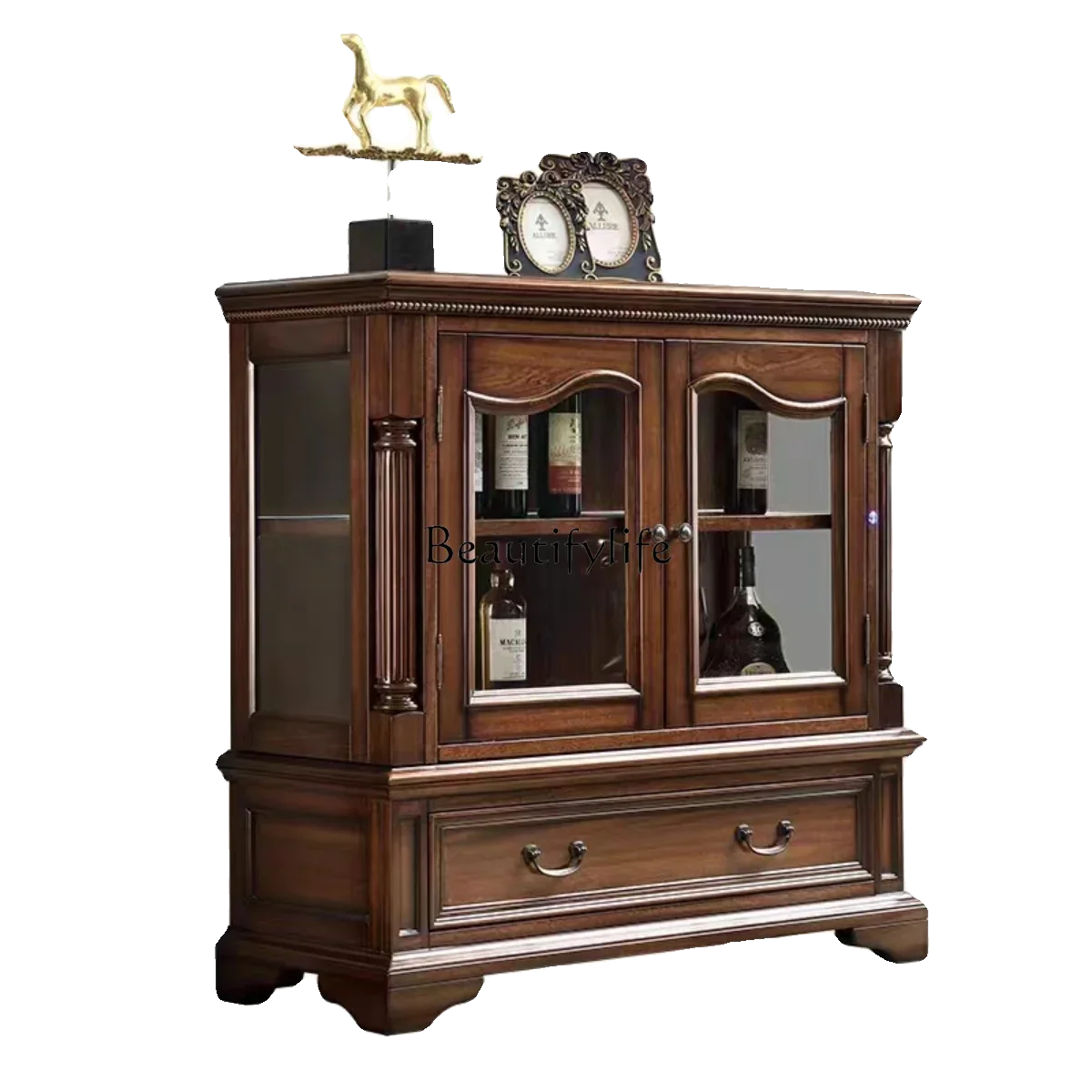 

FG17American all-solid wood wine cabinet European double door wall glass door display cabinet