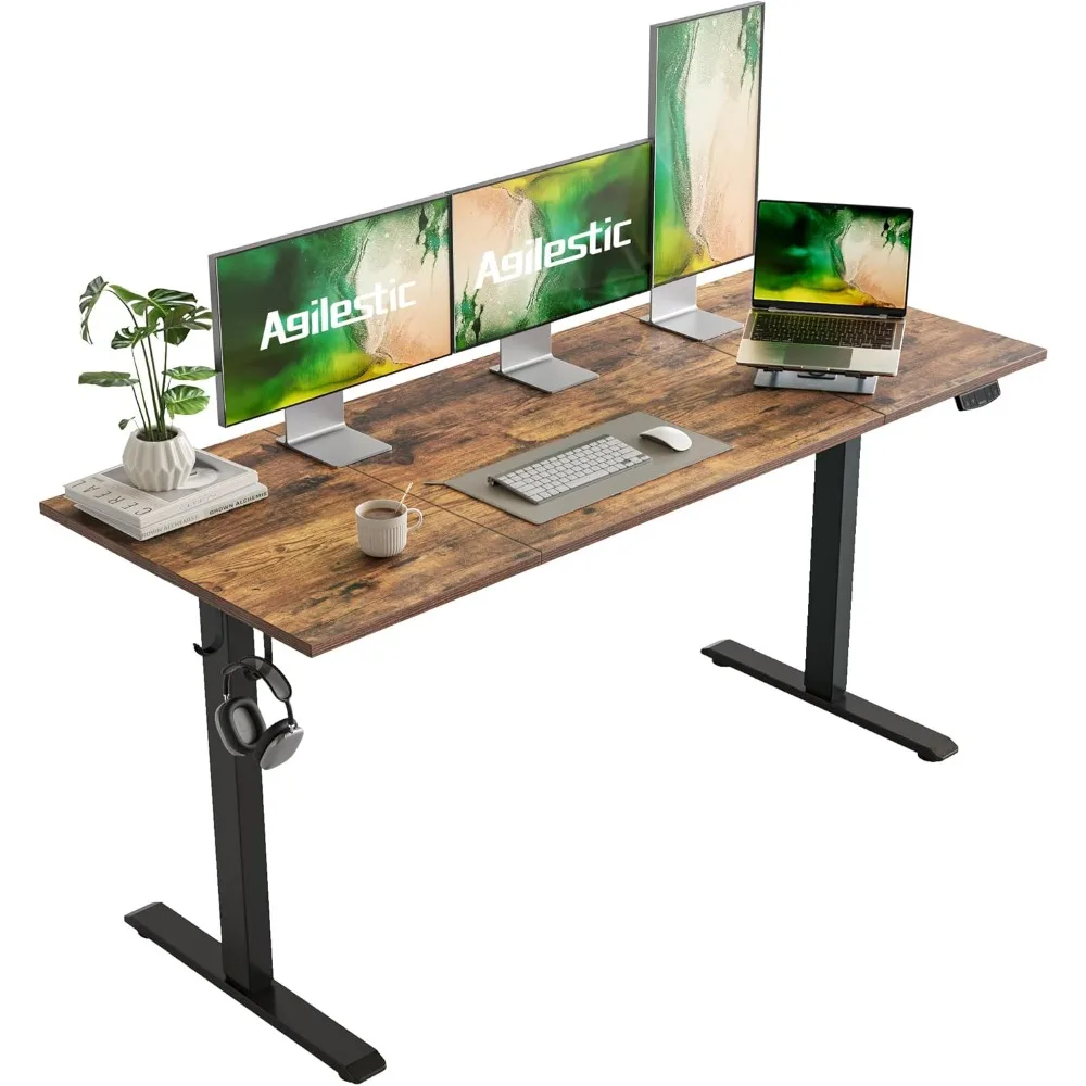 

Electric Standing Desk, Large 63 x 24 Inches Height Adjustable Desk, Sit Stand up Desk for Work Office Home, Splice Board, Rust