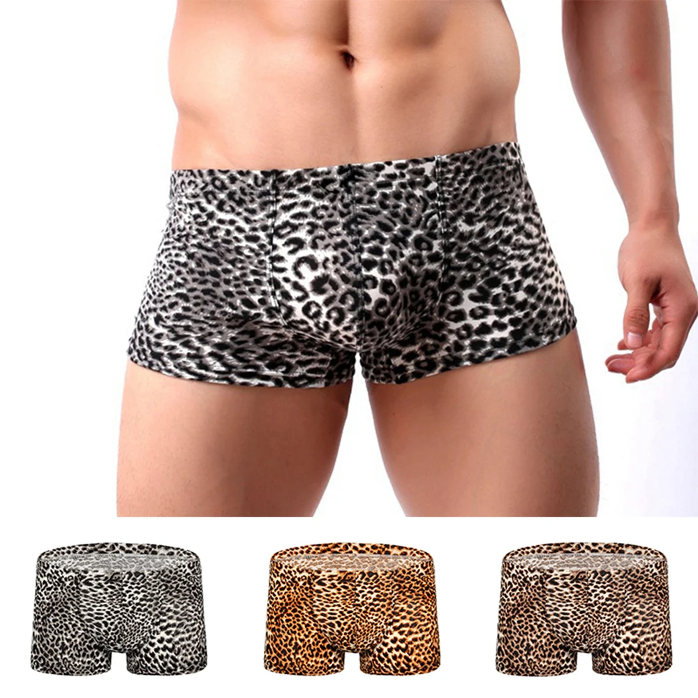 Pantie masculino boxer briefs cuecas de algodão elastano leopardo impresso boxer briefs cintura baixa cuecas de fitness