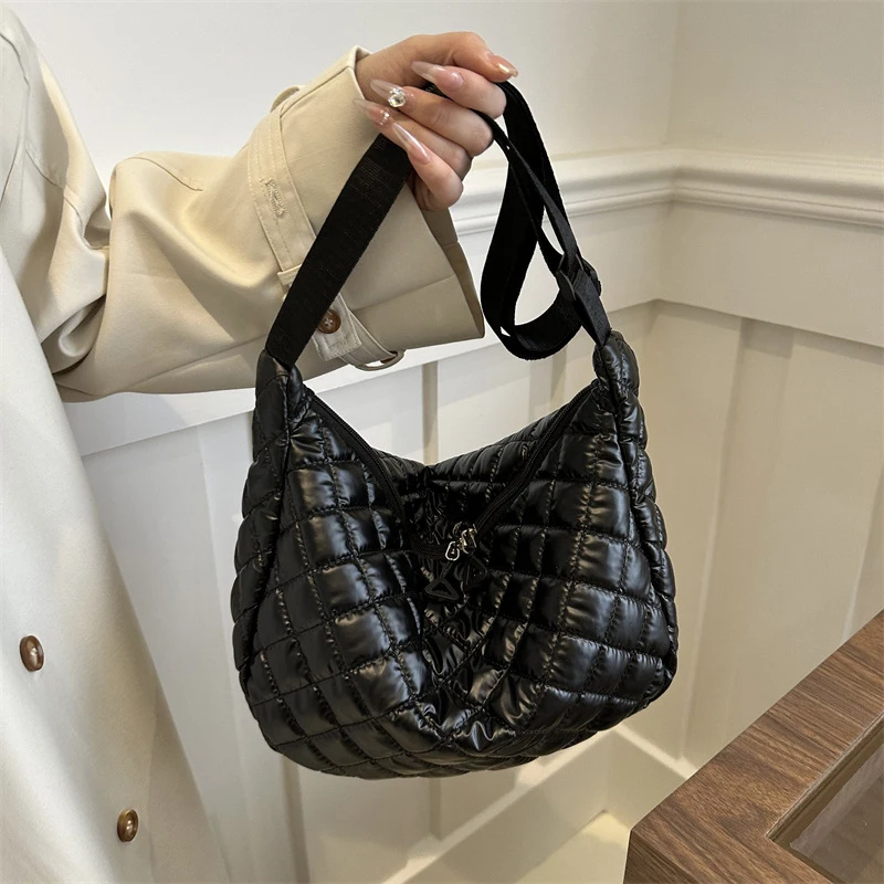 Space Cotton Shoulder Bag Fashion Square Bag Cloth Crossbody Bags Lattice Pattern All-match Shoulder Bag for Women Commuting