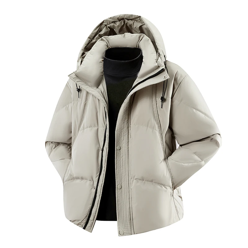 Solid Color Hooded Duck Down Jackets 2025 Winter Men's Casual Top Puffer Coats Outwear Loose Windproof Padded Parkas Clothing