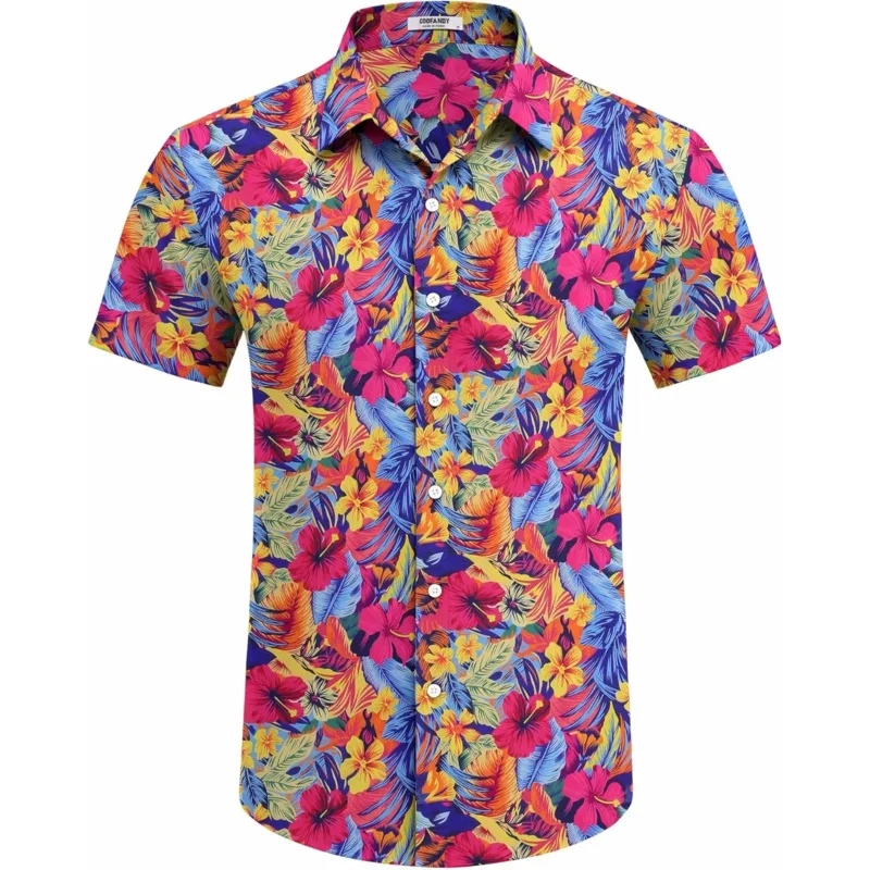 

Casual Summer Hawaiian Shirt for Men with Tropical Floral Pattern and Button Down Design