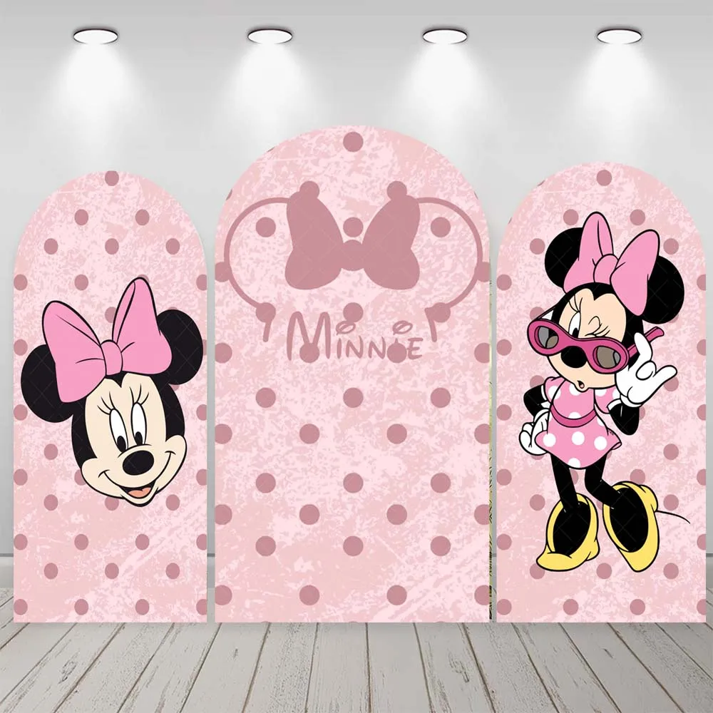 Cartoon Pink Cute Minnie Disney Mouse Baby Kids Girl Birthday Party Arch Backdrop Custom Kids Room Photo Poster Decor Background