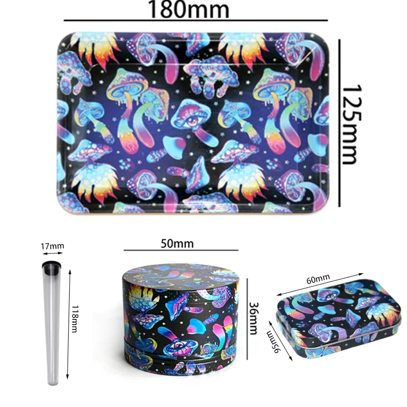 Smoking Set 2-layer Herb Tobacco Grinder Metal Rolling Tray With Magnetic Lid Plastic Roller Maker Storage Tube