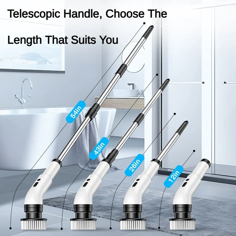 TINSOL 9-in-1 Electric Cleaning Brush Kitchen and Bathroom Tile Sweeping Brush Extended Telescopic Household Cleaning Brush