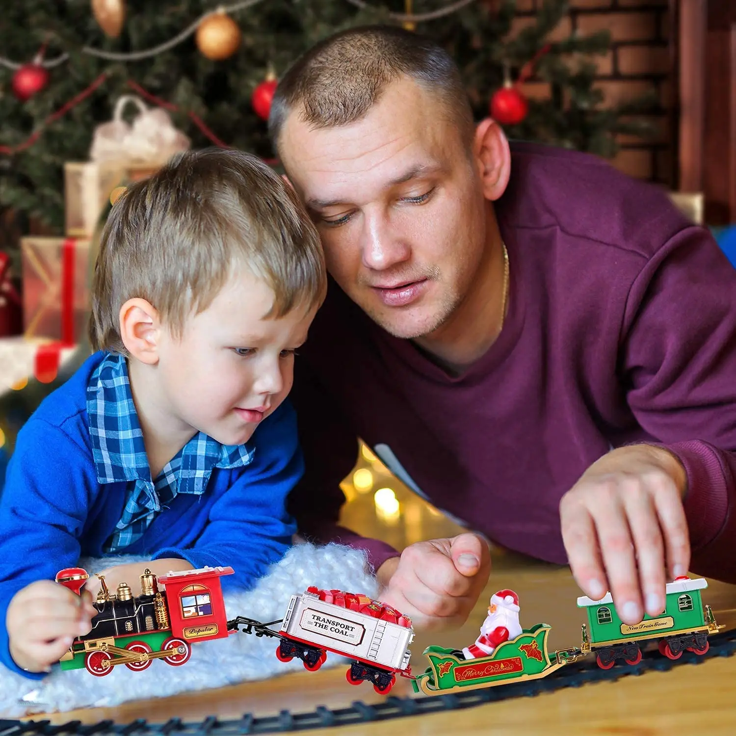 Christmas Train Set With Lights Sounds Holiday Train Around Christmas Tree Battery Operated Kids Train Toys Gift For Boys Girls