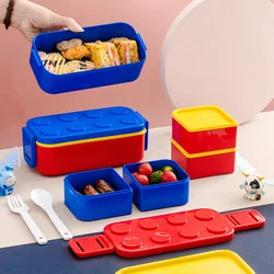 Double Layer Building Block Lunch Box Portable Bento Box for Outdoor Picnic Fruit Salad Storage Container Student Dinnerware