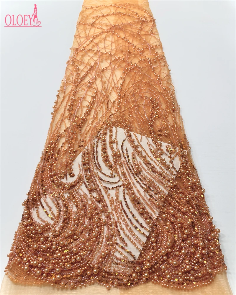 

OLOEY Высокое качество африканский французский тюль с блестками кружево нигерийский бисер вышитая ткань для платья для праздничной одежды