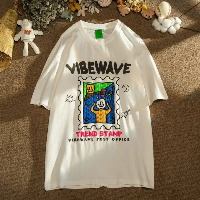 Koreaanse Straat Trend Gedrukte Korte Mouwen T-shirt Voor Mannelijke En Vrouwelijke Studenten Amerikaanse Zomer Losse Cartoon Top Voor Liefhebbers tops