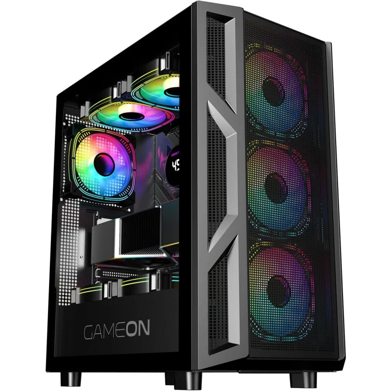 TRIDENT IV Gaming PC Case – /M-ATX/ITX Support, Tempered Glass, ARGB+PWM Lighting, Pre-installed 4 Fans, 280mm Water C