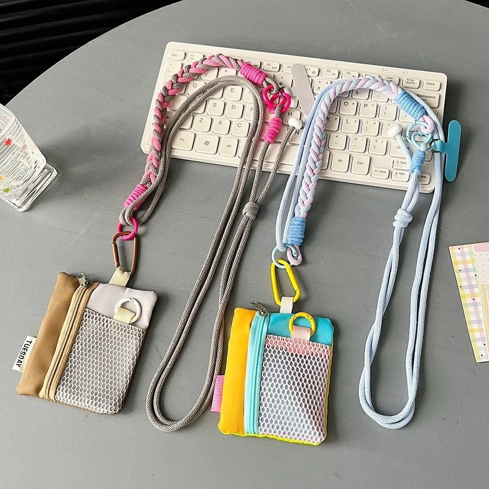 Colorful Crossbody Mobile Phone Hanging Rope Universal with Earphone Storage Bag Wrist Strap Anti-Lost Removable Phone Lanyard