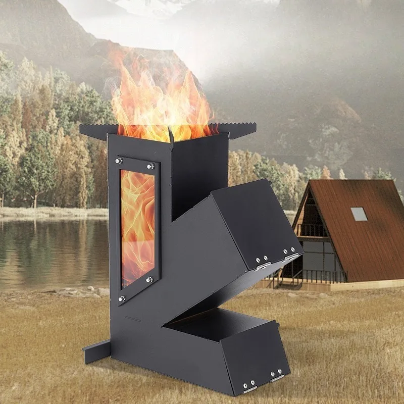 Outdoor Camping Stove Stainless Steel Barbecue Portable Picnic Heating Simple Rocket Stove Keep Warm Travel Nature Hike Stoves