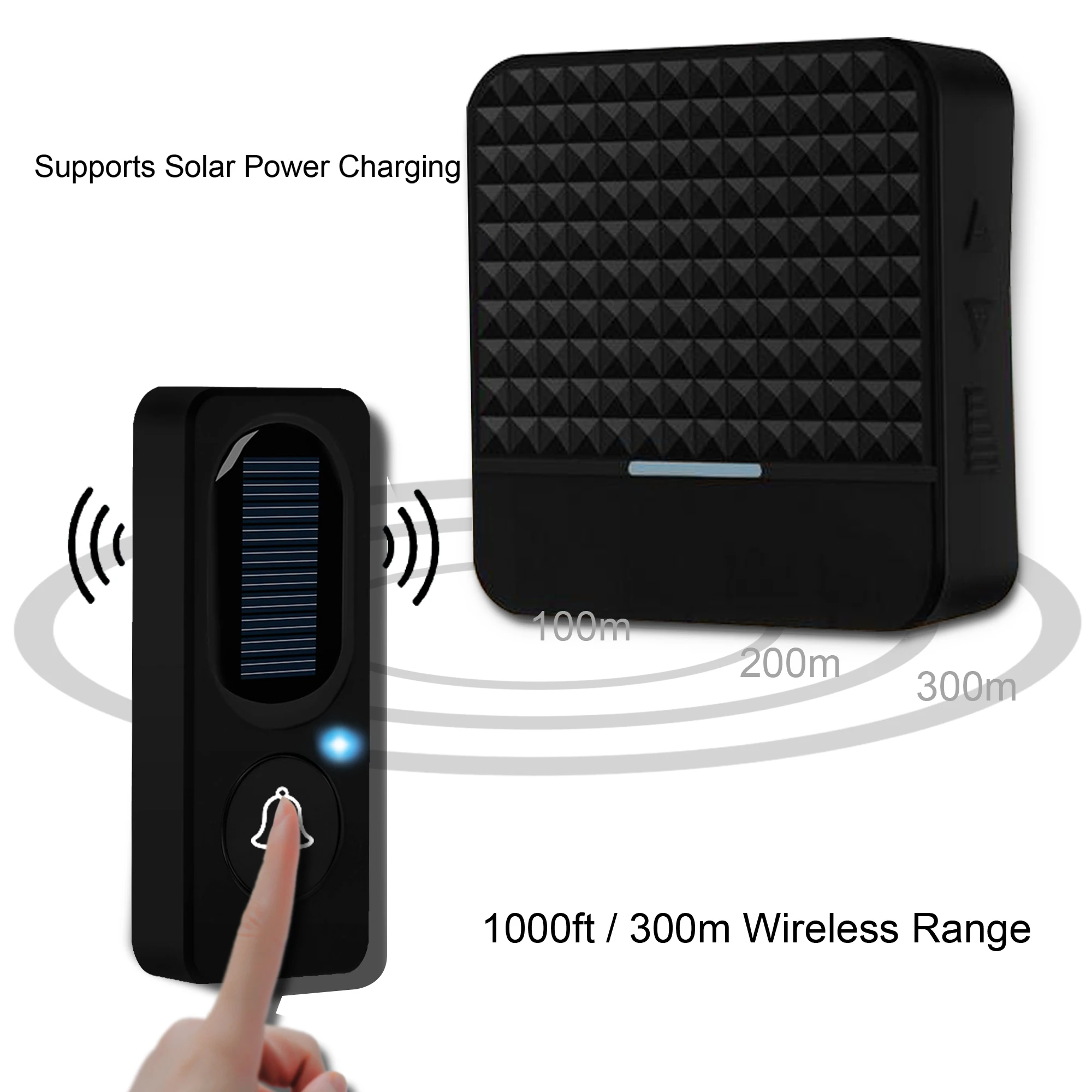 New 300m Long Range Solar Power powered Wireless Waterproof IP65 Doorbell With Transmitter+ EU UK Plug Receiver Door Bell Kit