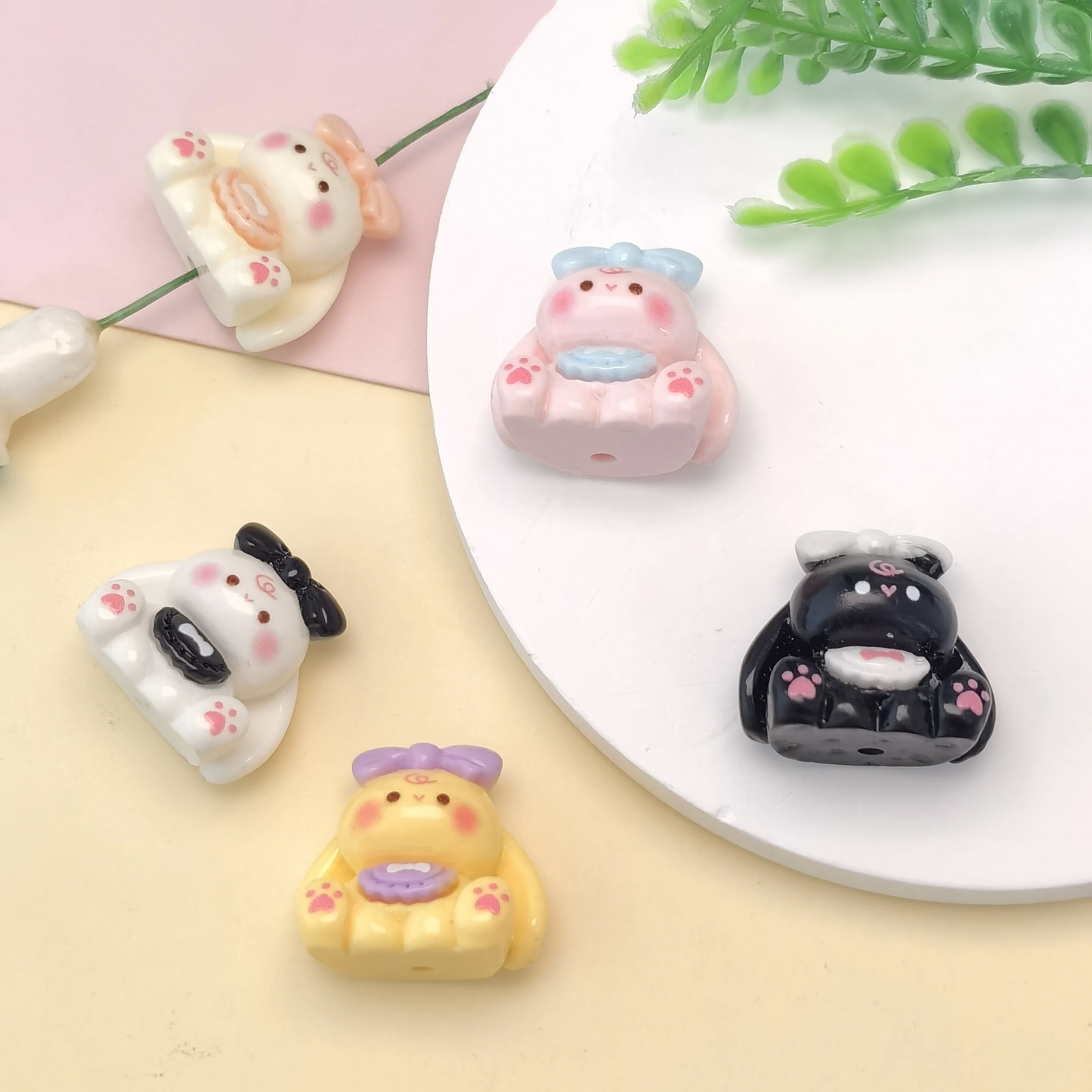 Cute Anime Bowknot Rabbit Pen Beads With Vertical Hole Beads DIY Beaded Pen Keychain Accessories Phone Chain Beads Material