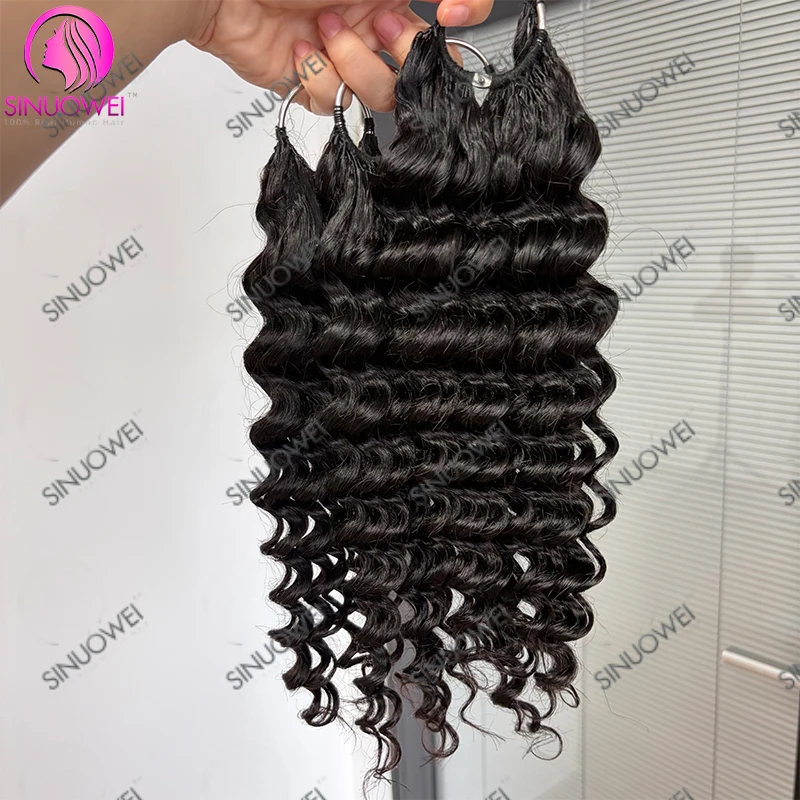 Deep Wave Crochet Human Hair Bundles Boho Braid Hair 100% Remy Pre-Separated Feather Invisible Crochet Hair Extensions For Women image 3