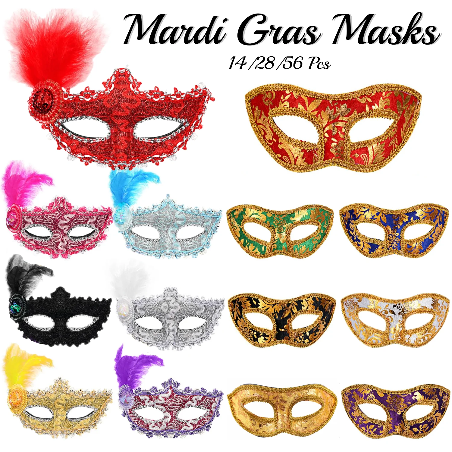 14/28/56pcs Mardi Gras Masks Masquerade Mask Vintage Antique Masks 14 Stlyes Venice Mask For Carnival Party Club Cosplay Favor