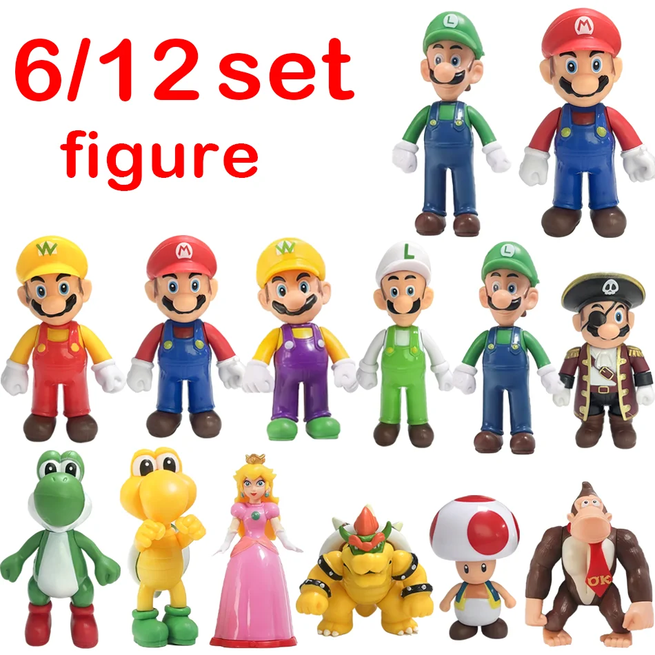 

2026 6/12pcs S Marios Bros PVC Action Figure Toys Dolls Model Set Luigi Yoshi Donkey Kong MushroomFor Birthday Gifts ornaments