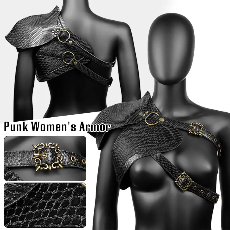 

New European Medieval Steampunk Women's Armor Vest Pu Leather Punk Shawl Halloween Cloak Female Makeup Dress Party Cosplay Props