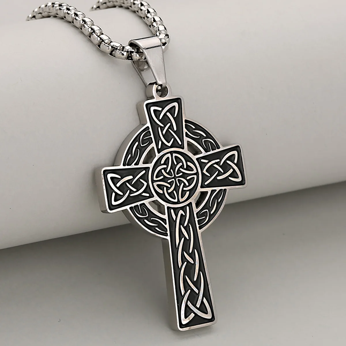 Retro & Mysterious Nordic Viking Celtic Knot Stainless Steel Irish Cross Pendant Necklace For Men And Women, Elegant & Versatile