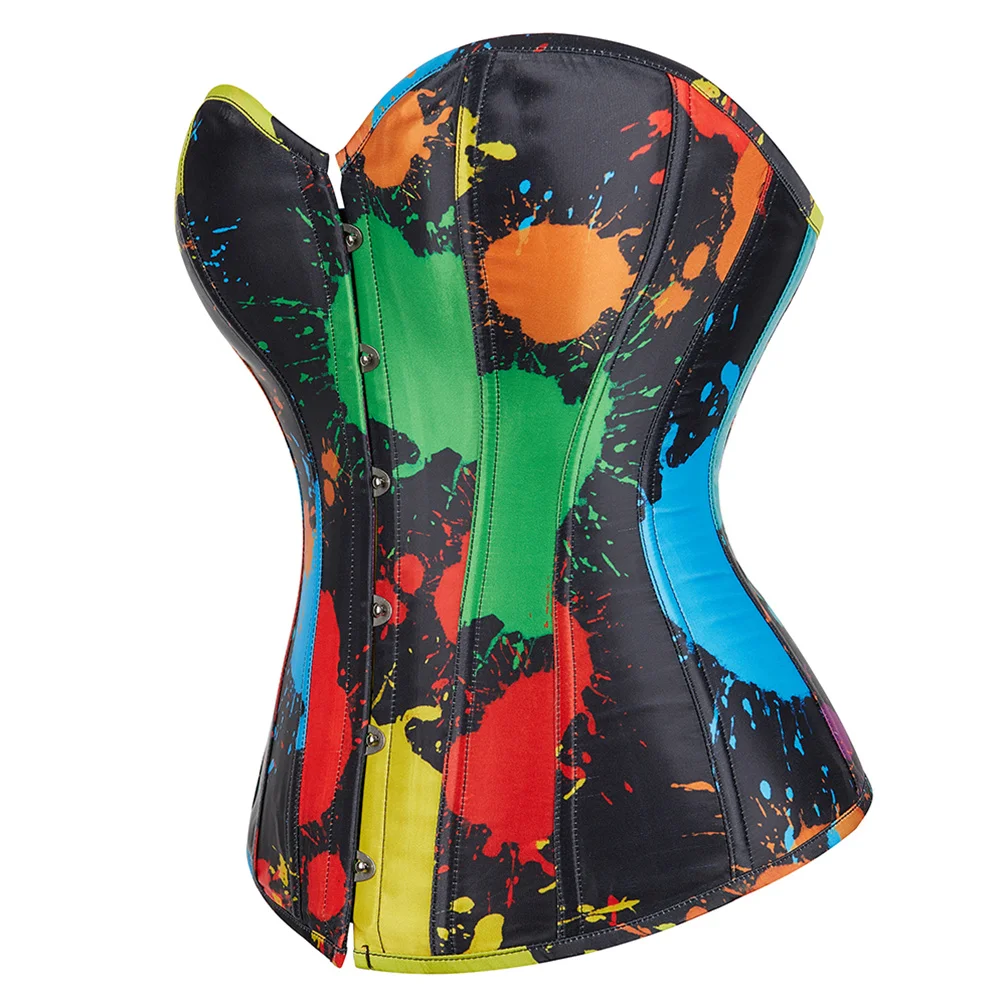 

Corset Tops Fashion Bustier Burlesque Overbust Satin Sexy Corsets Print Bustiers Corsage Vintage Basque Evening Party Costumes