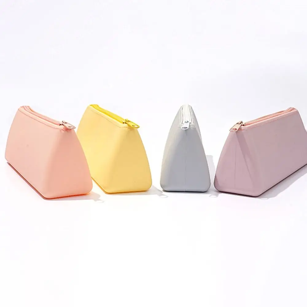 Simple Triangle Silicone Pen Bag Waterproof Soft Stationery Bag Large Capacity Zipper Makeup Brush Organizer Gift