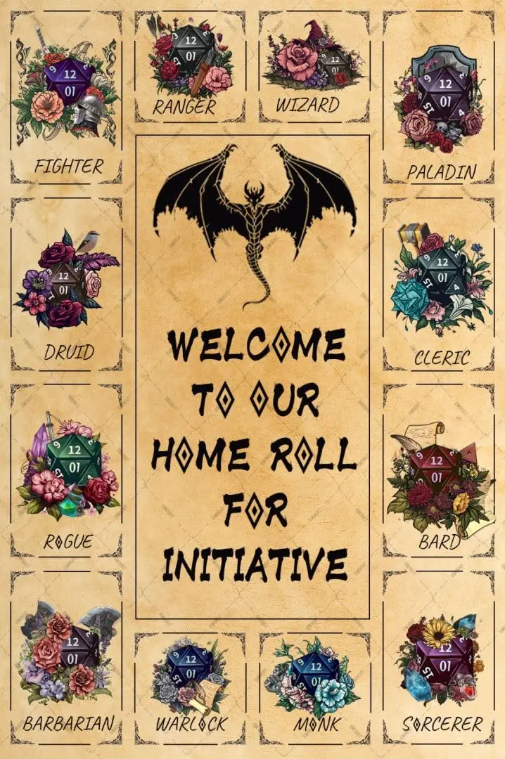 EMOHAT Welcome To Our Home Metal Tin Sign Roll For Initiative Poster Wall Art Dungeons And Dragon Roleplaying Game Decorations f