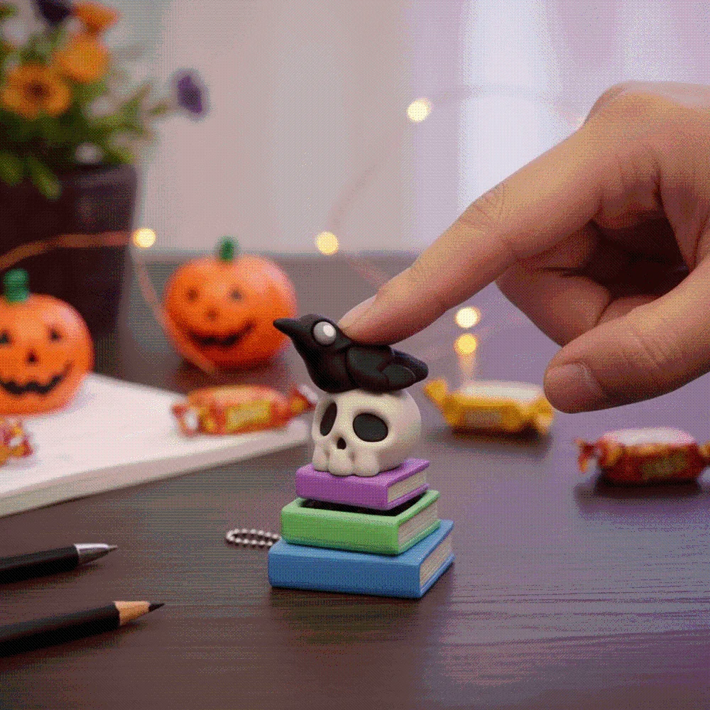 Miniature Halloween Ghost Key Chain Durable Portable Button Clicker Pendant Interactive Mechanical Witch Cauldron Charm