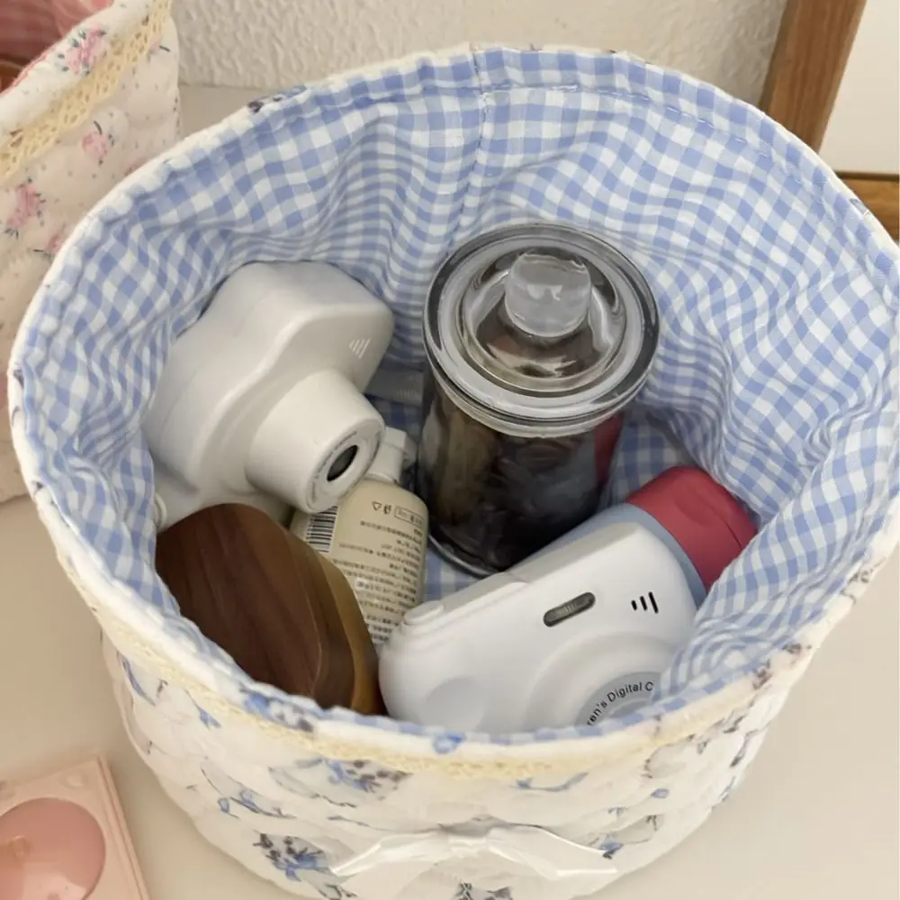 Multi-Purpose Storage Basket Quilting Cotton Heart Storage Bag Practical Cute Multi-Purpose Basket Desktop Organization