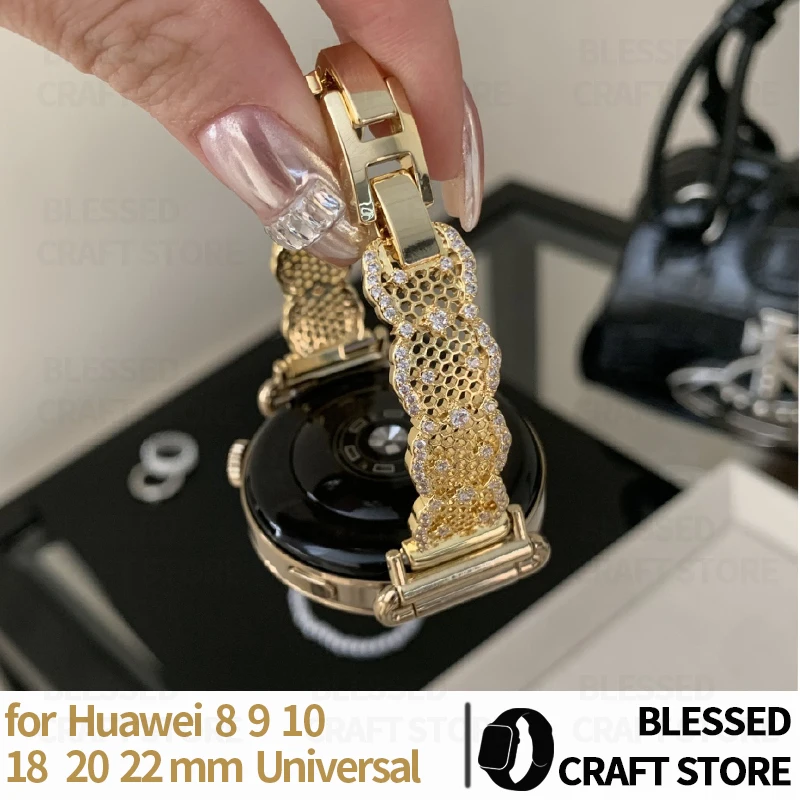 Delicate Hollow Filigree Lace Wristband for Huawei Band 8 9 10 11 Pro Women Gold Silver Bracelet Replacement for 18 20 22mm Band