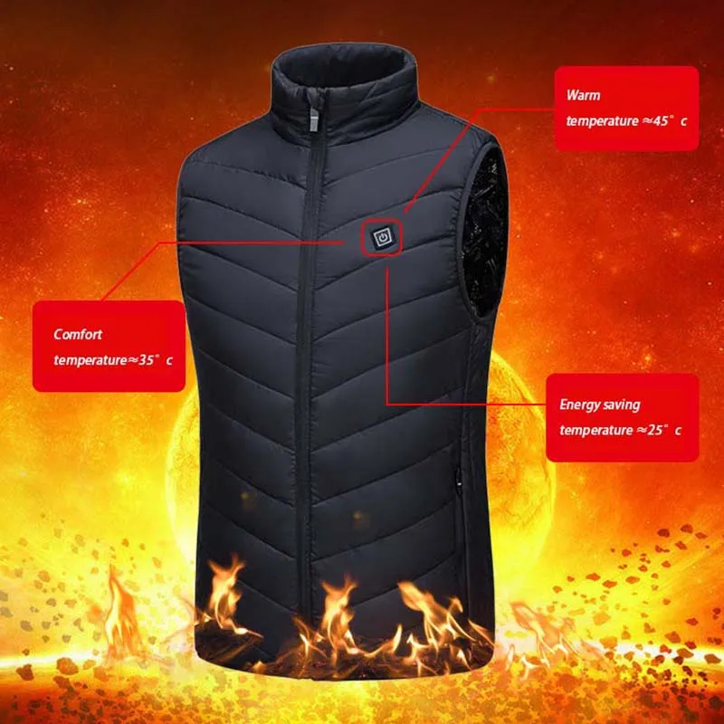 2024 New Winter Men\'s Self Heating Vest 9 Zone Heating Vest Outdoor Skiing Running Hiking Jacket Thermal Vest Body Warmer Vest