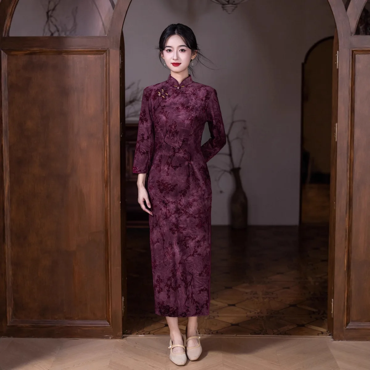 

Plus Size 4XL Autumn/Winter Chinese Style Improved Velour Cheongsam New Chinese Style Female Long Dress Qipao