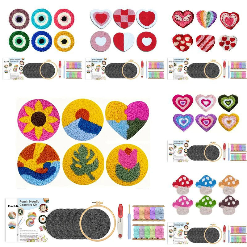 

GATYZTORY Punch Needle Coaster Kit Adult Simple Needle Punch Kit Love Heart Pattern Punch Needle Cup Holder Kit Drinks Coaster