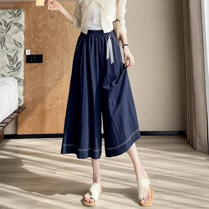 Calf-length Jeans Pants Women's High-waist Thin Wide-leg Denim Pants Spring Summer 2026 New Ladies Casual Blue Jeans