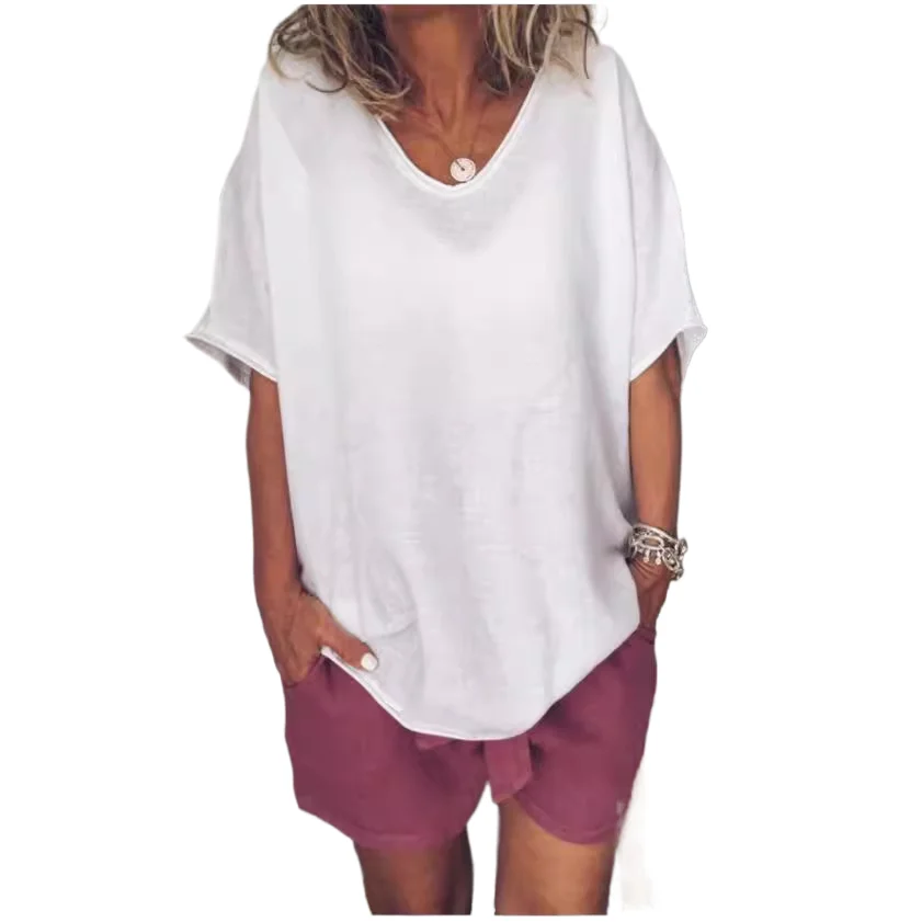 

Short-sleeve Casual Shirt Versatile Women's Casual Tops Solid Color Loose Fit T-shirts for Summer Breathable for Daily