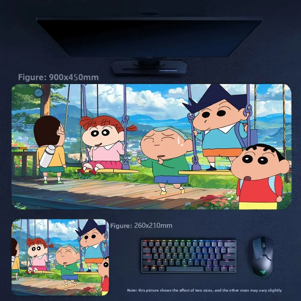 Large Size Office Girl High Value Printed Leather Table Mat Animation Crayon Shin Chan and His Friends Non-slip Leather Mousepad