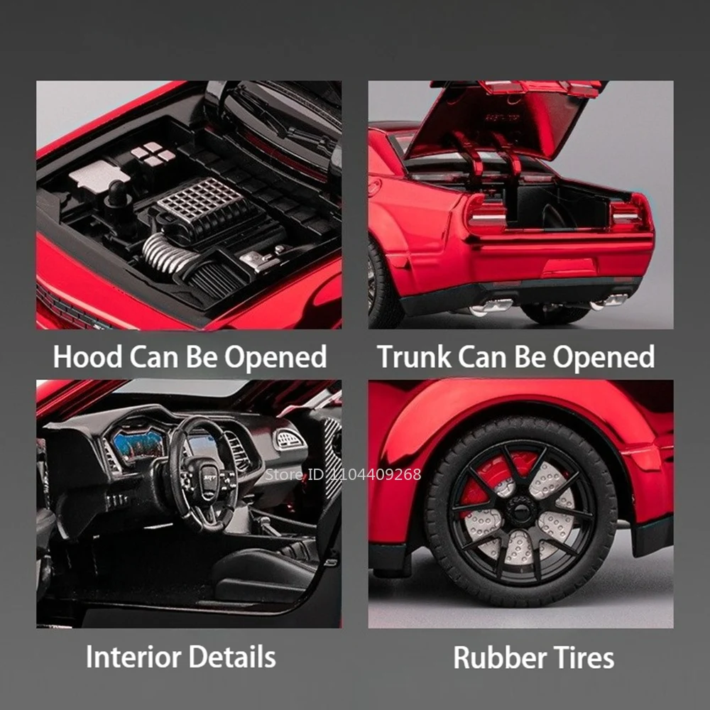 1:24 Hellcat Charger 1970 Toy Car Model Pull Back Alloy Diecast Rubber Tires Miniature Models Metal Cars Gift for Birthdays view 2