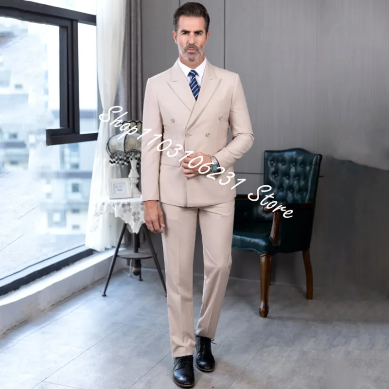 2 Pieces Beige Suits for Men Slim Fit Groom Tuxedos Wedding Best Men Groomsmen Formal Party Suits Blazer Pants Trajes De Hombre