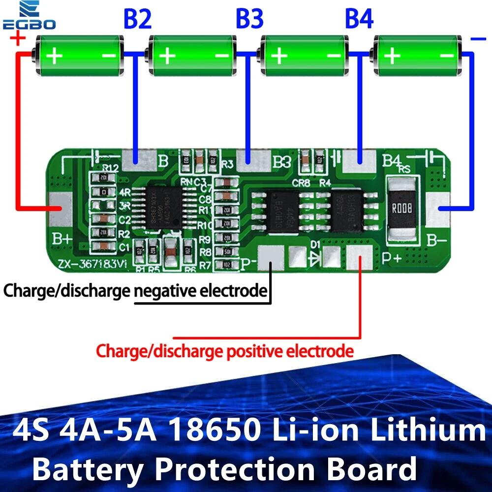 EGBO Over Protection! 4S 4A-5A 18650 Li-ion Lithium Battery Protection Board 4 Pack PCB BMS 4.25-4.35V To 2.3-3.0V