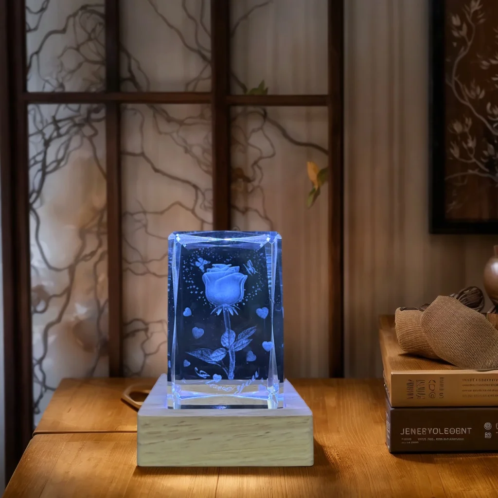 1 unidade ‌   Butterfly dance Rose presente de feriado de cristal, enfeites decorativos, com base USB, é um presente de feriado elegante. Para parentes,