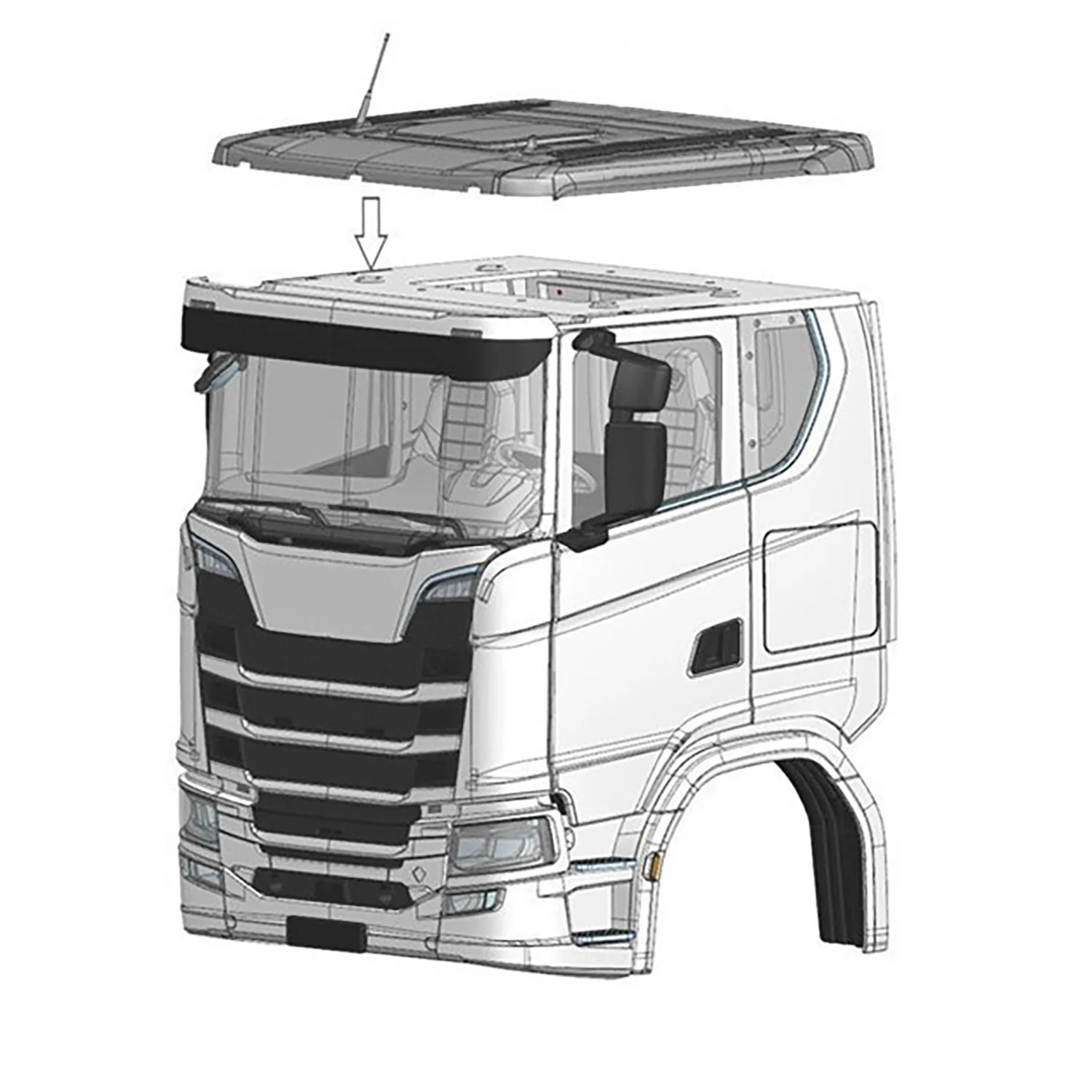 Cabina de plástico de techo bajo de repuesto para juguete 1/14 DIY Tamiya RC Tractor camión SC 770S 56368 56371 piezas de modelo de coche de camión de Control de Radio