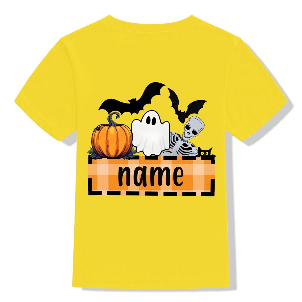 Custom Name Ghost&Pumpkin Print Halloween Kid Tee Top Personalize Short Sleeve Child T-shirt Halloween Holiday Party Clothing