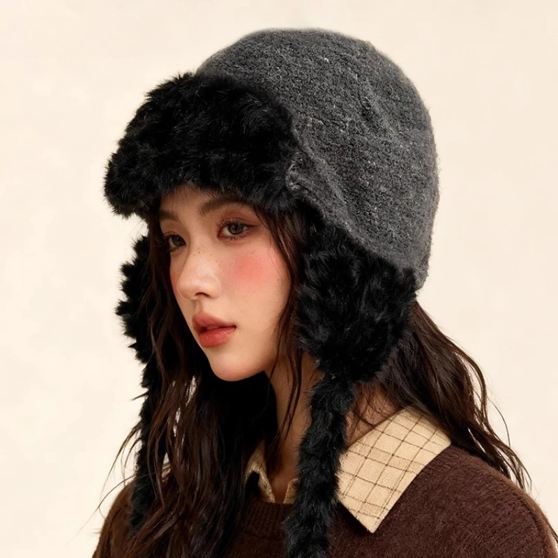 القبعات القطيفة للنساء الشتاء الربط اللون نقطة سدادات حماية الأذن محبوك قبعات الانتحاري الدافئة قبعات ليو فنغ #1